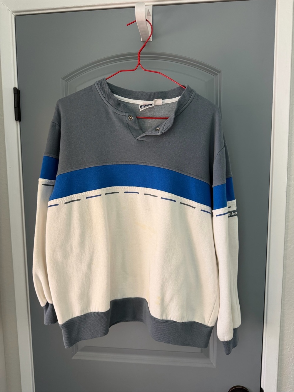 Wilson Men's Gray/Blue/Cream Colorblock Crewneck Sweater